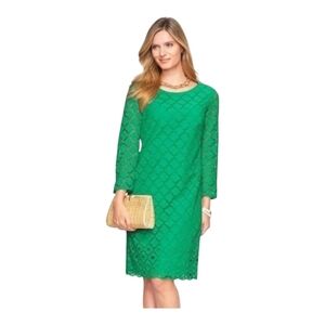 TALBOTS Green eyelet sheath dress size 10 Kelly emerald party wedding work